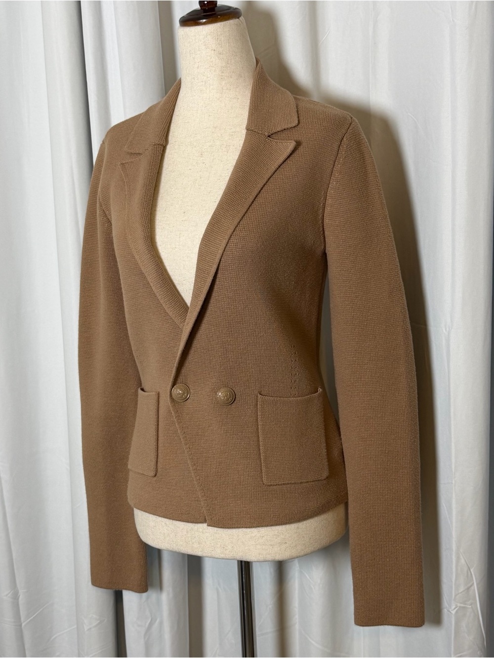 L’AGENCE Sofia Knit Double Breasted Blazer Ginger Snap Brown Gold Buttons Small - Picture 7 of 16